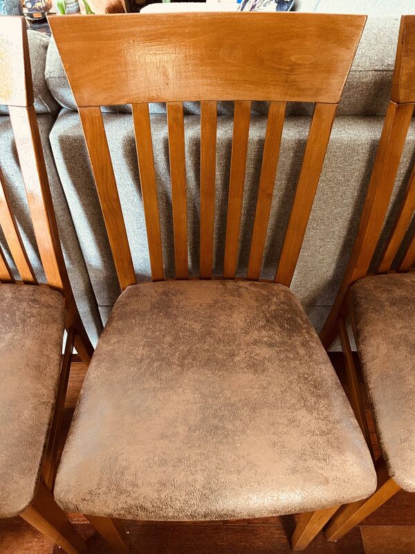 Lot de 6 chaises vintage rétro – assises neuves suédine aspect vieux c
