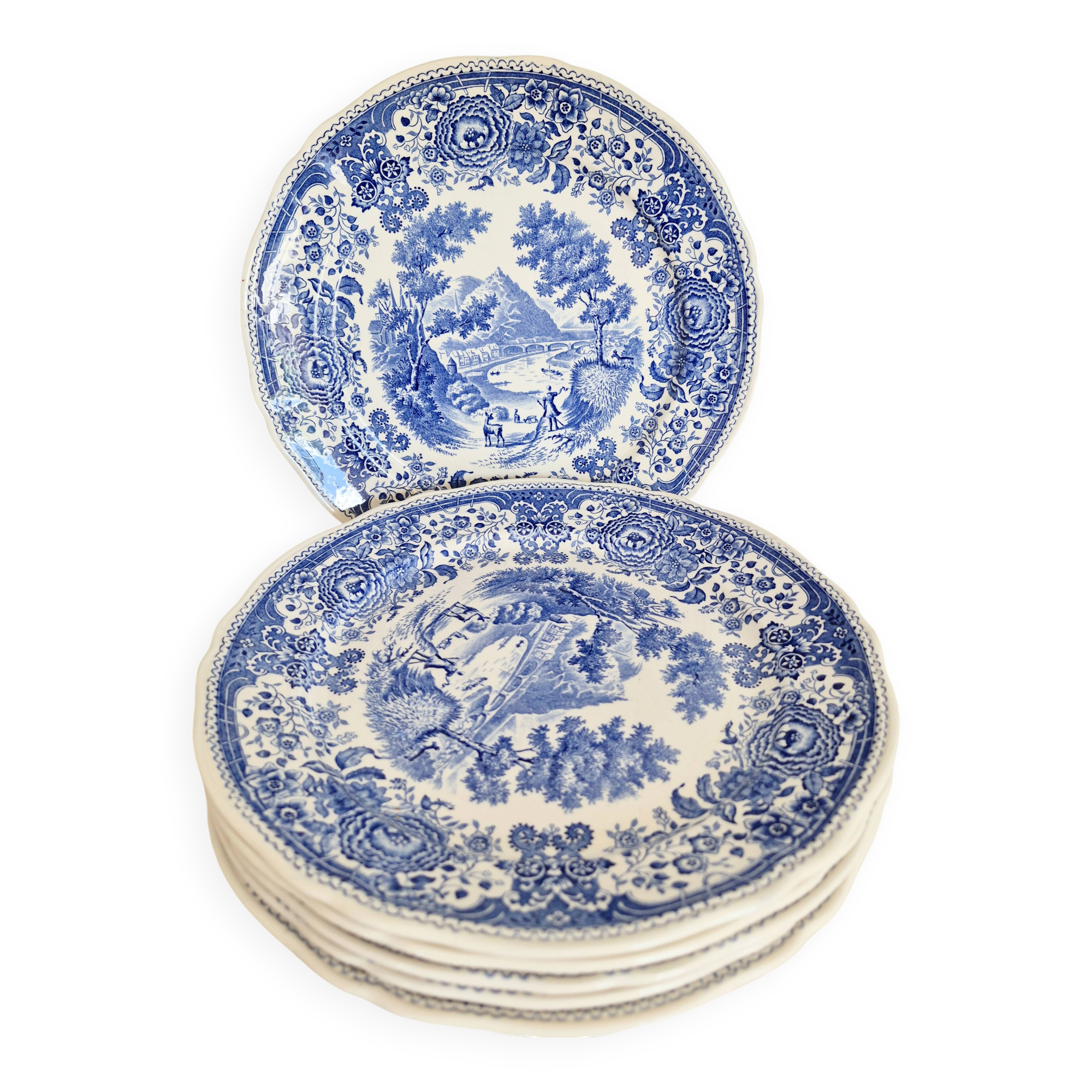 6 flat plates in porcelain by Villeroy and Boch, blue, Burgenland