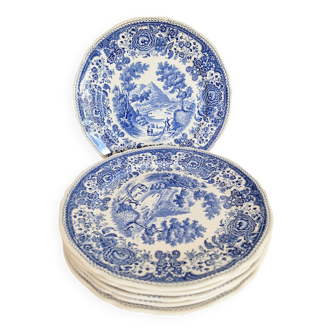 6 flat plates in porcelain by Villeroy and Boch, blue, Burgenland