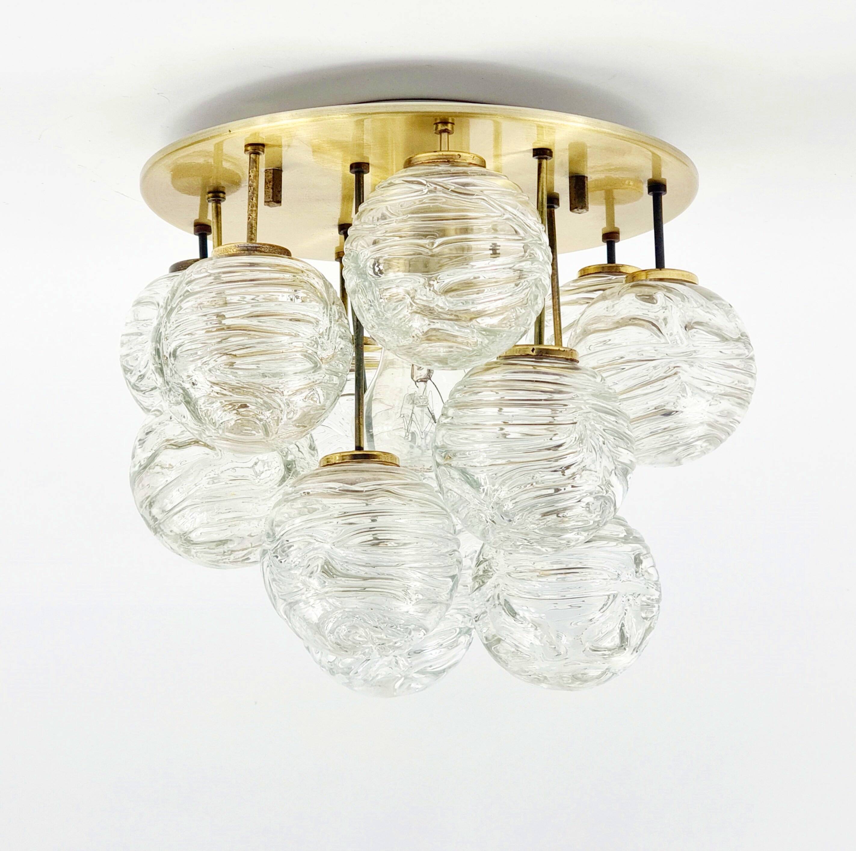 Mid-Century Murano Glass & Brass Flush Mount/Ceiling Light from Doria Leuchten, Germany, 1960s