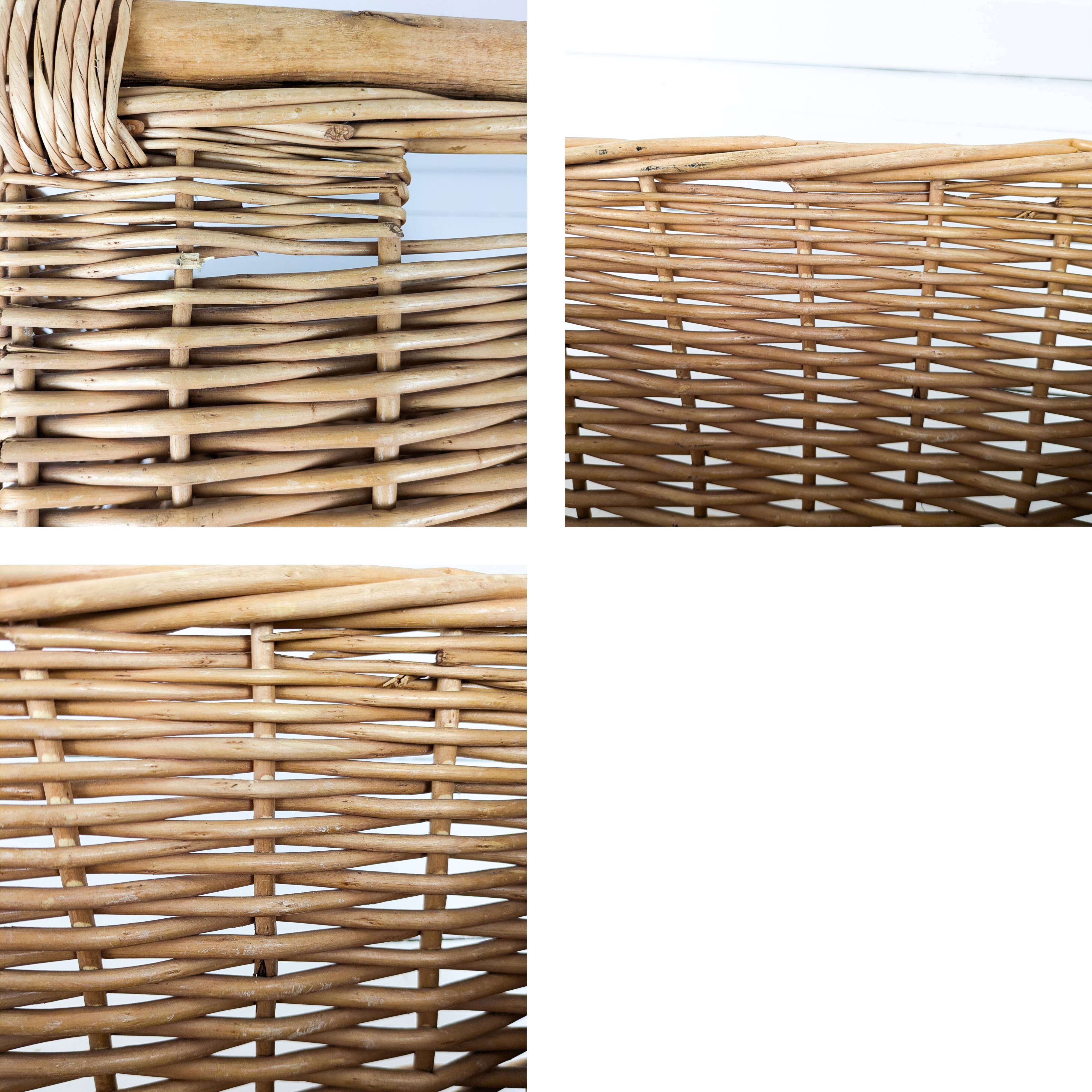 Panier Vintage Anse Rangement Mid Century Panier en osier tressé marron Travail manuel Hygge Skandi