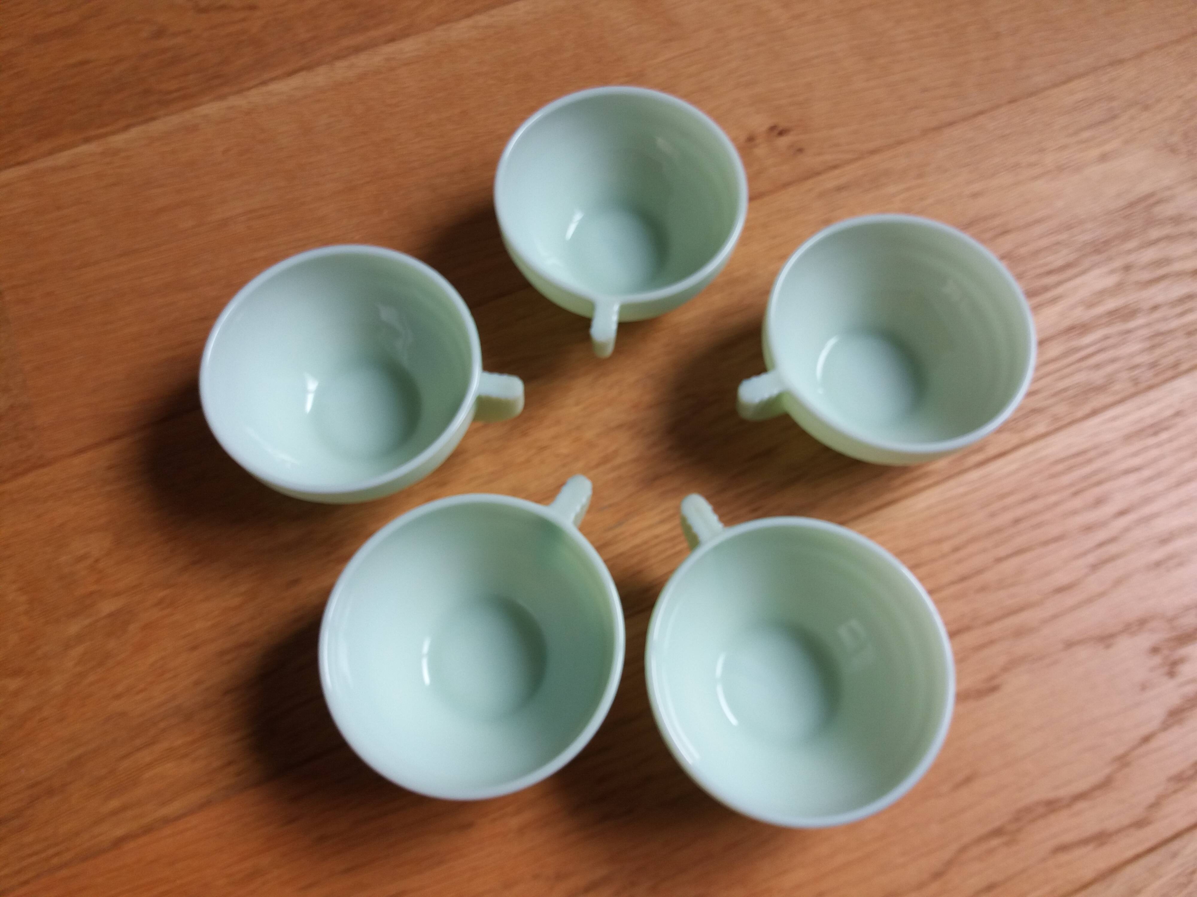 5 pale green Art Deco opaline cups