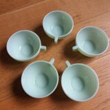 5 pale green Art Deco opaline cups