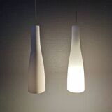 Hanging lamps in handmade/mouth-blown white Murano glass, Italy 1990s