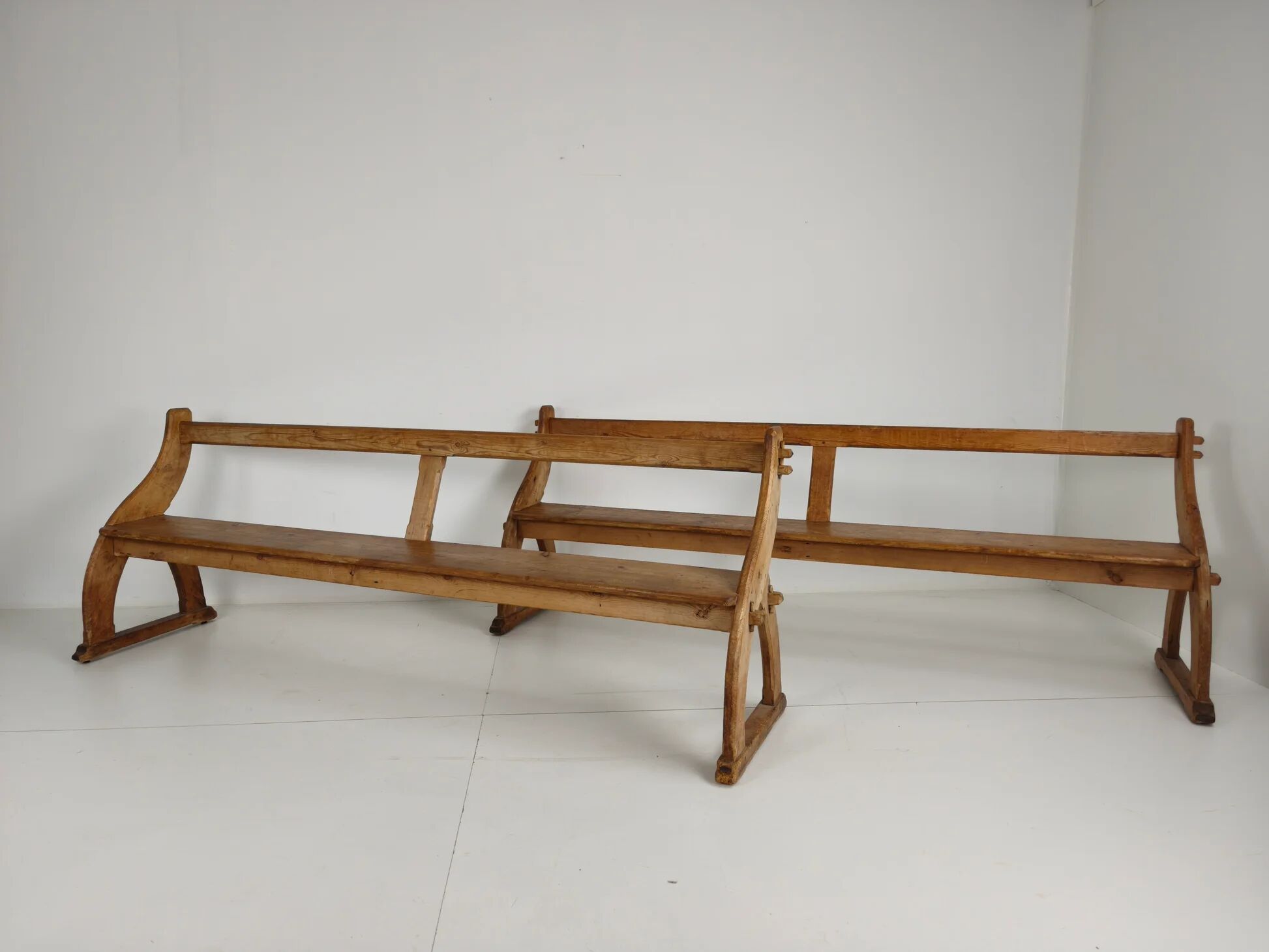 Victorian pitch pine school benches – circa 1900, England