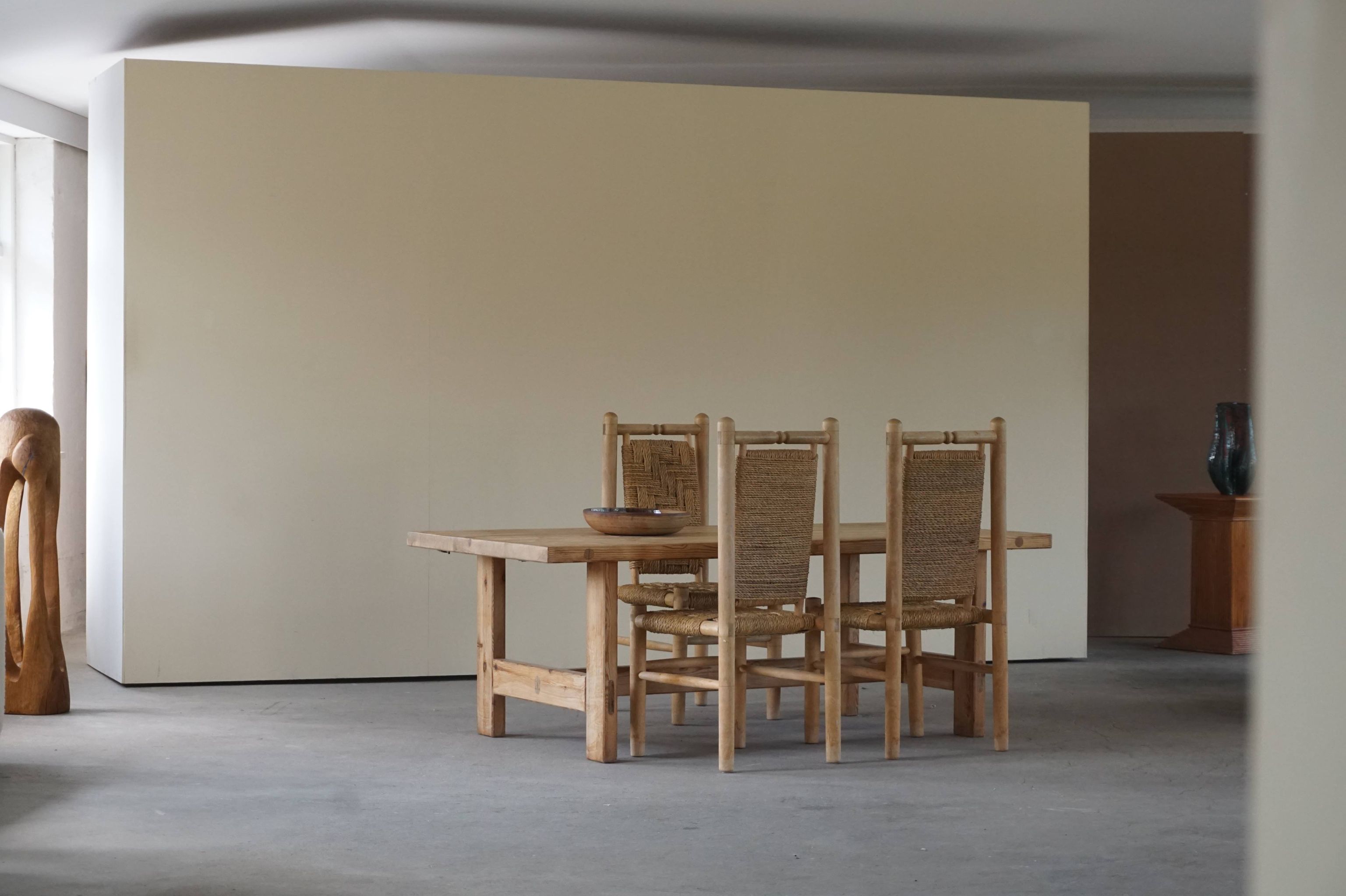 Set of 6 French Mid Century Naturalist Woven Highback Chairs in Solid Elm, 1960s