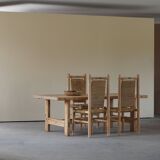 Set of 6 French Mid Century Naturalist Woven Highback Chairs in Solid Elm, 1960s