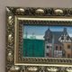 Original woodcut art “Buildings II” by unknown artist, vintage & framed 34×16cm