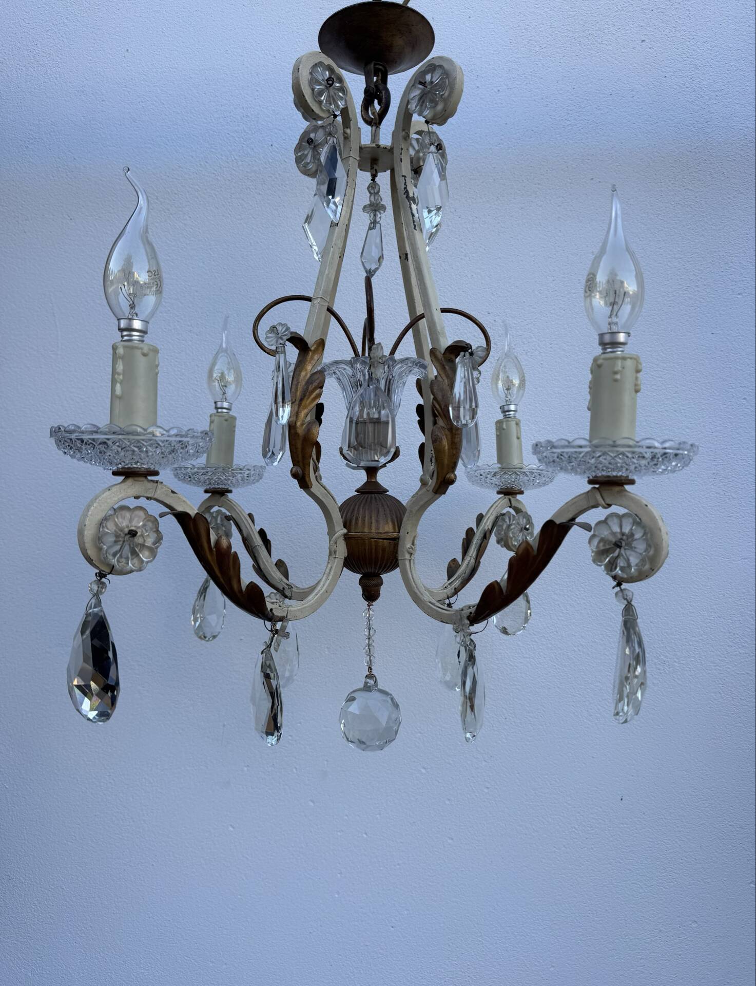 Crystal pendant chandelier wrought iron 1900