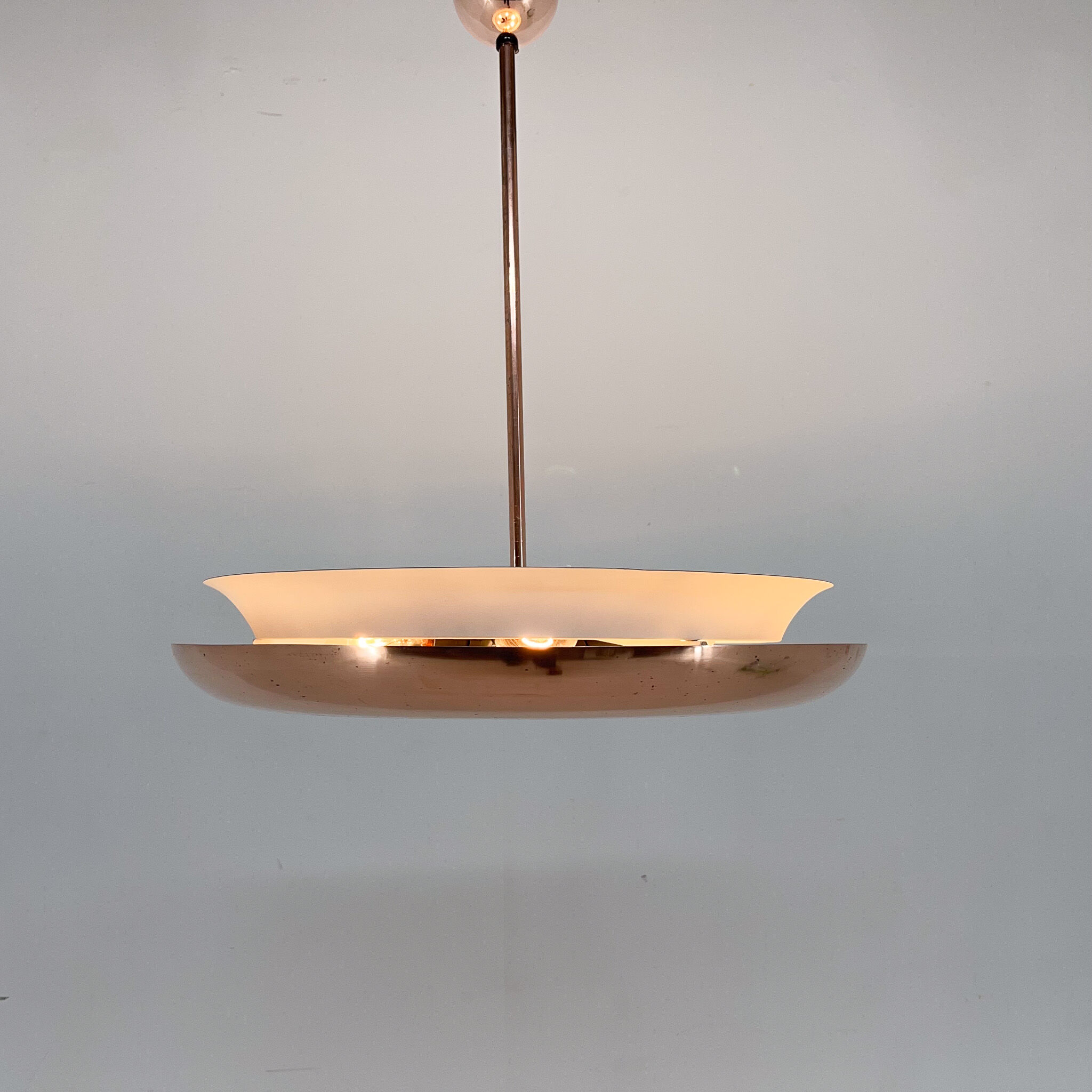 Bauhaus / Functionalist Copper Chandelier Ufo, 1930s, Restored