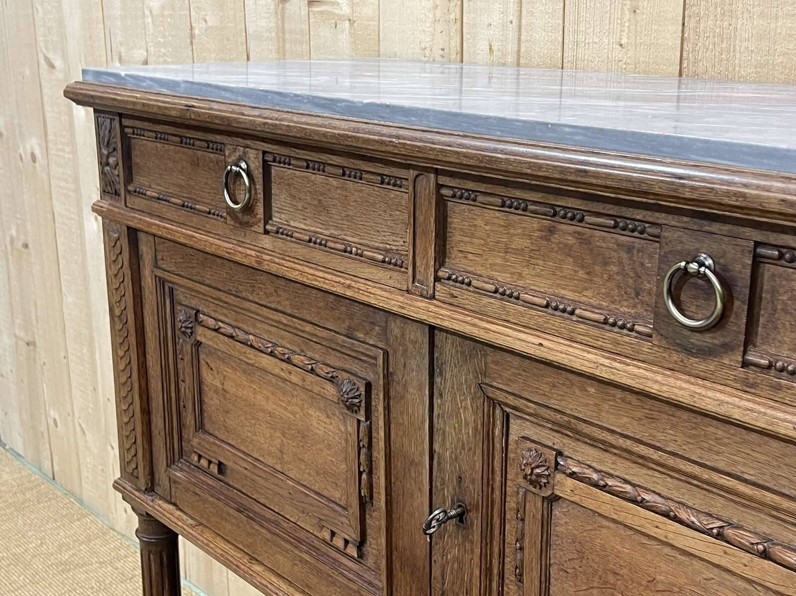 Louis XVI style oak server with marble top