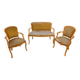 2 fauteuils cabriolet et banquette de salon Louis XV