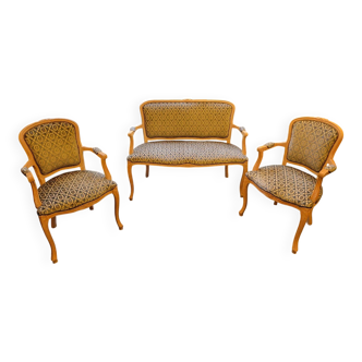 2 cabriolet armchairs and a Louis XV salon bench