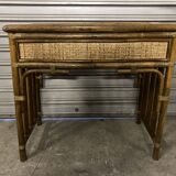Side table in bamboo and wicker
