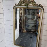 Ancien miroir style Louis XV patine doré et blanc, 145×82cms