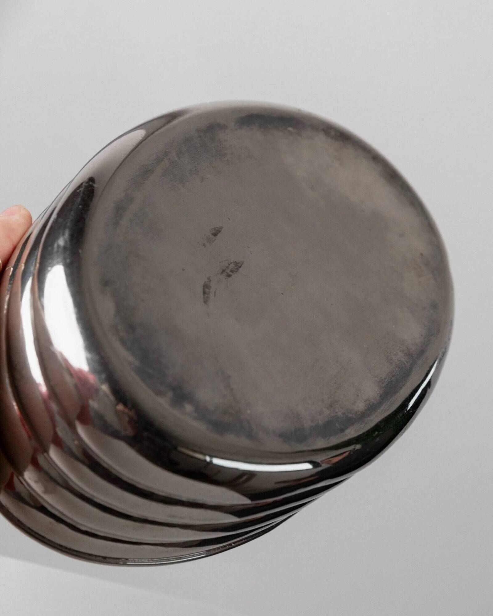 Vintage silver-plated metal bowl with curved relief design, Italy 1960s, elegant appetizer plate
