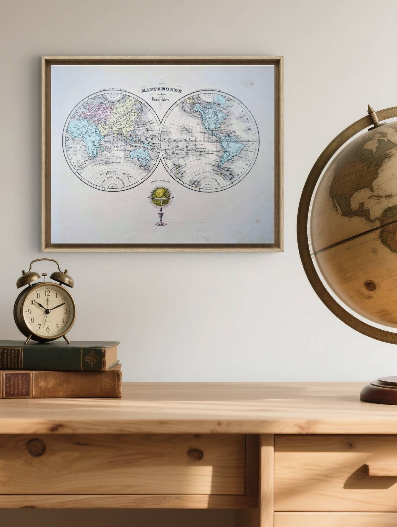 Antique world map, printed in 1852