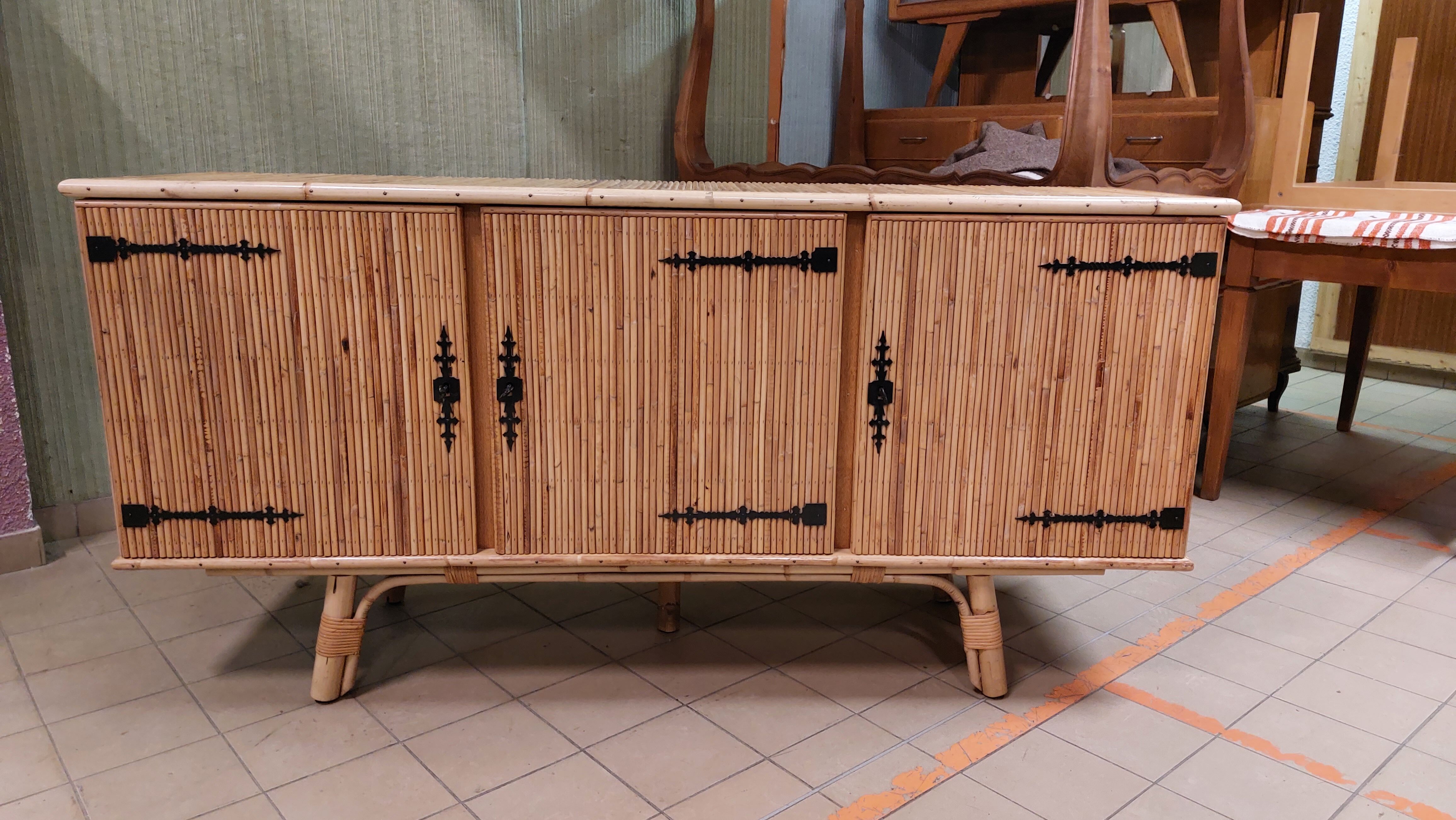 Vintage 3-door bamboo and rattan sideboard 50
