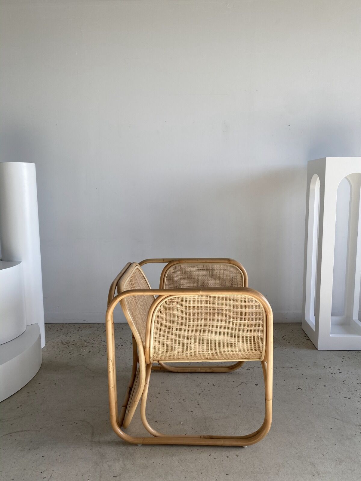 U-shaped armrest rattan armchair, grid canning