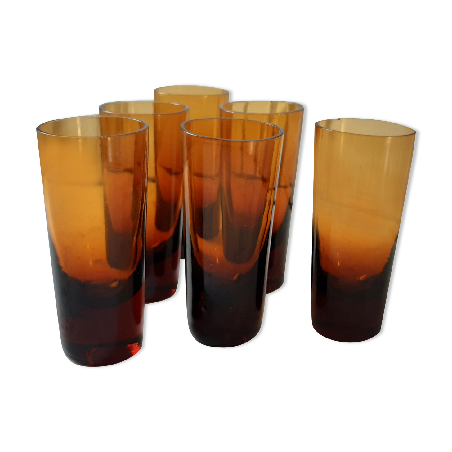 Set of 6 amber glasses with thick bottom 60s-70s