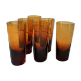 Lot de 6 verres ambrés à fond épais années 60-70