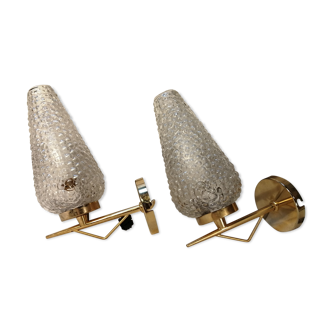 Duo vintage wall lamps bubble glass -60s