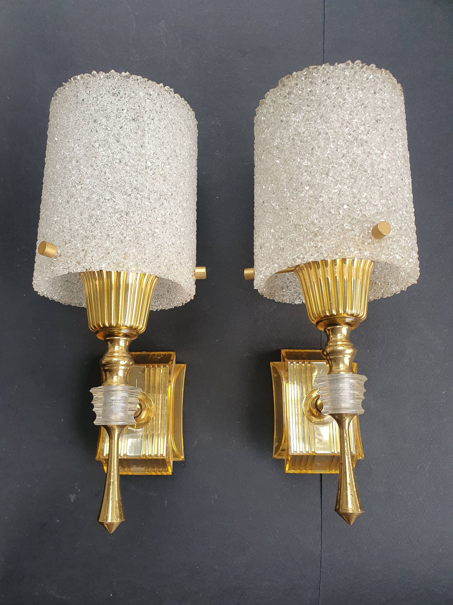 Pair of vintage 1970s perspex wall sconces.