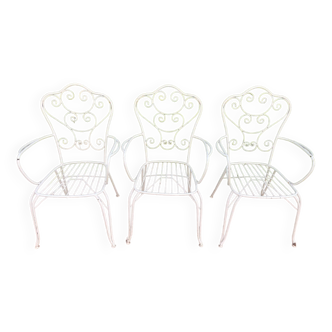 3 Provencal armchairs in wrought iron