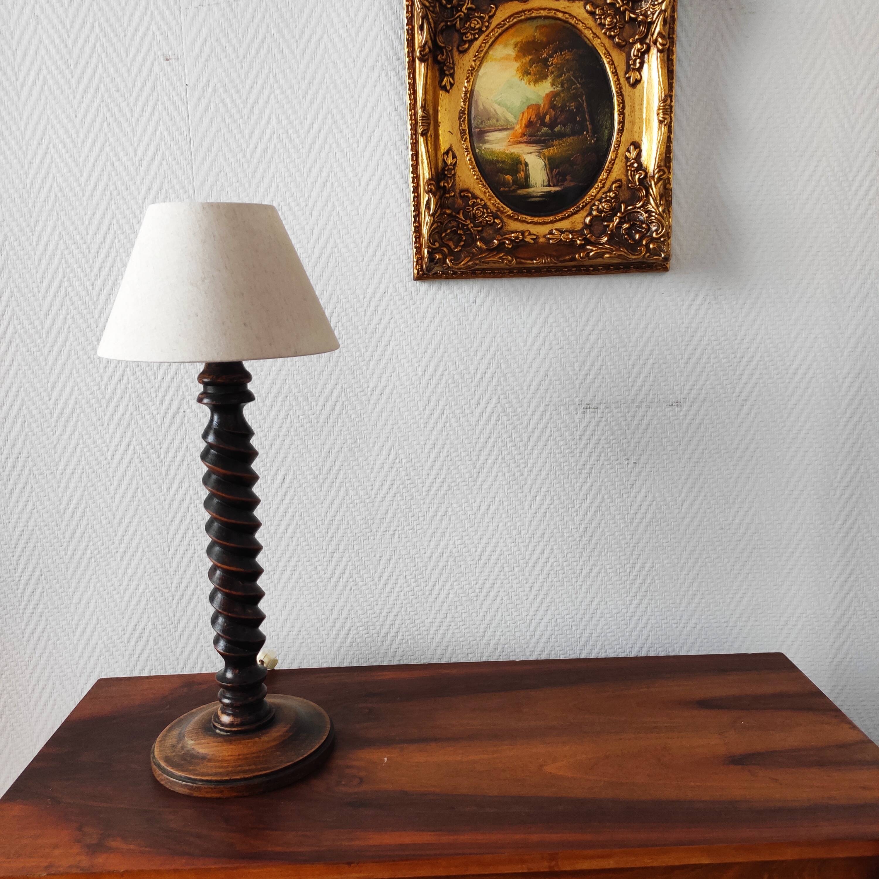Vintage French lamp 1950/60 in turned wood