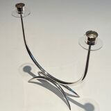 Silver-plated metal and plexiglass design candlestick.