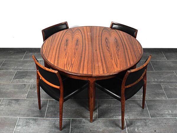 Møller table en palissandre et chaises modèle 80 par Niels Otto (NO) Møller pour JL Møllers, années 1960, ensemble de 5