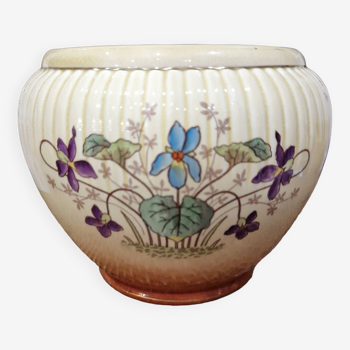 Antique earthenware planter de bruyn lille fives model 1340 decorated with pansies and violets