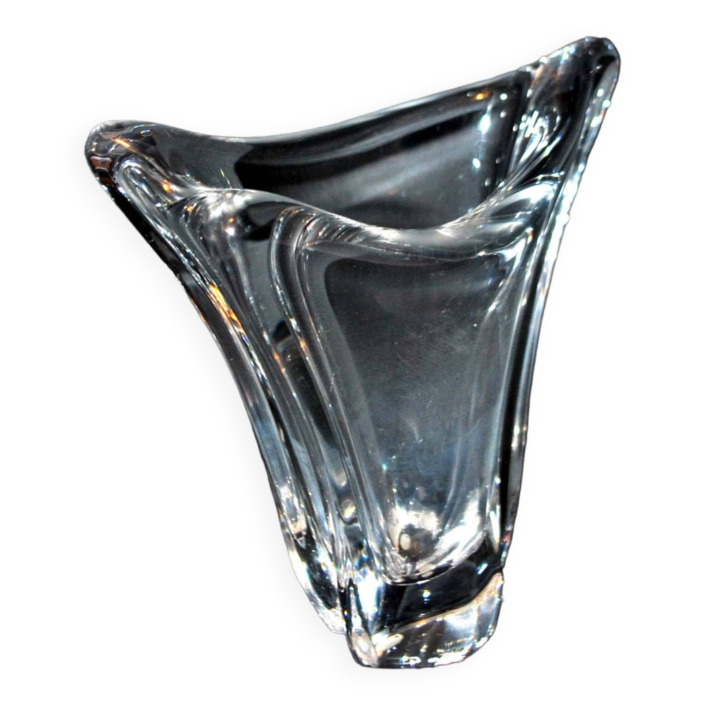 Vase tulipe asymétrique en cristal signé DAUM FRANCE Design moderniste ...