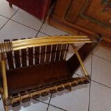 Rattan and wood magazine holder