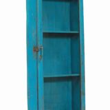 Vitrine murale haute vintage bleu vieux teck patine et piece d'origine inde