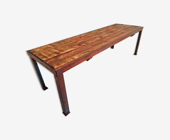 Vintage side table bench television furniture steel and wood