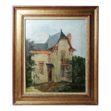 Large painting "Villa Camille" from the 1940s-60s, oil on canvas signed M. Lesoll.