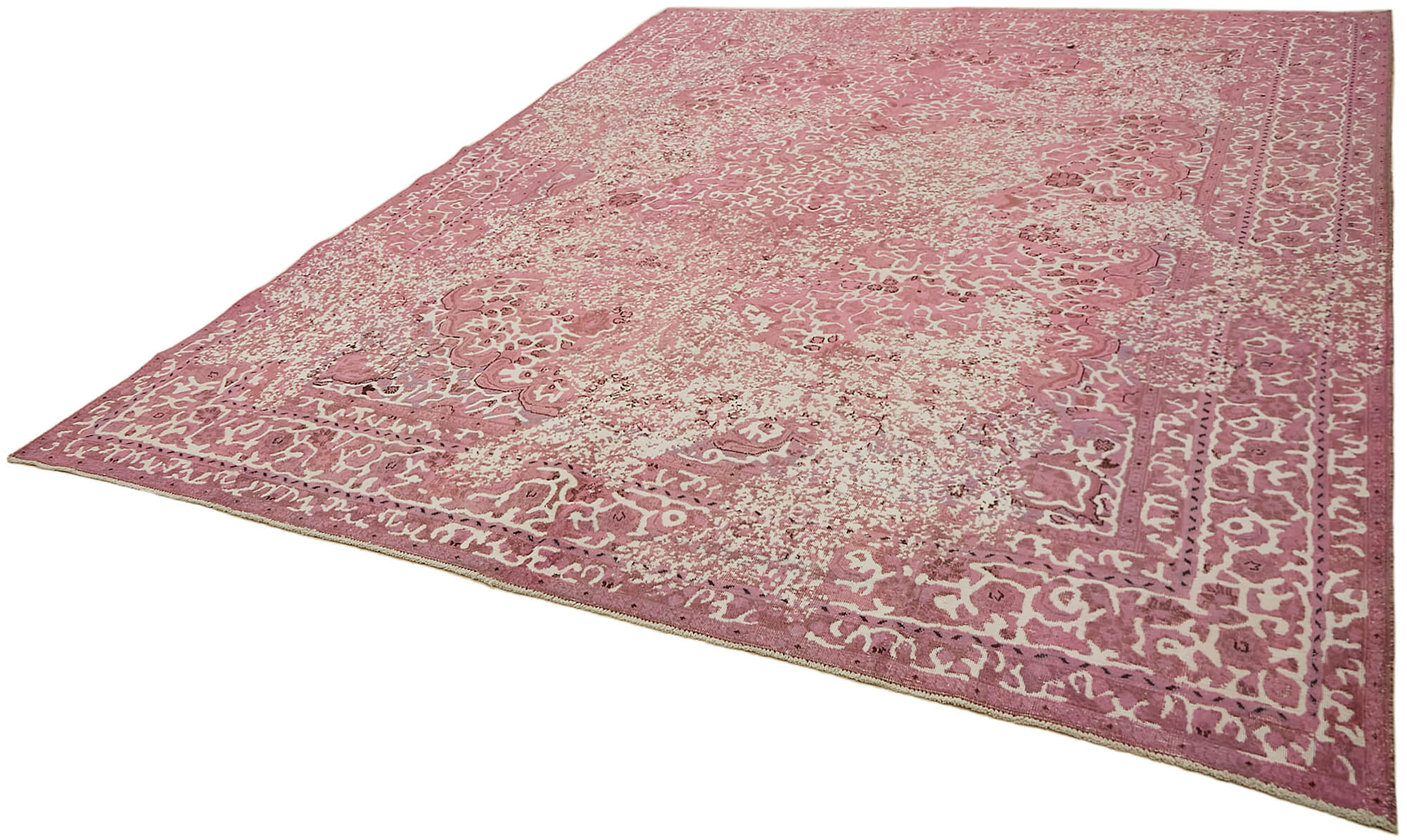 Handmade oriental unique 1980s pink wool carpet