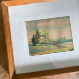 Framed watercolor landscape signed 1949