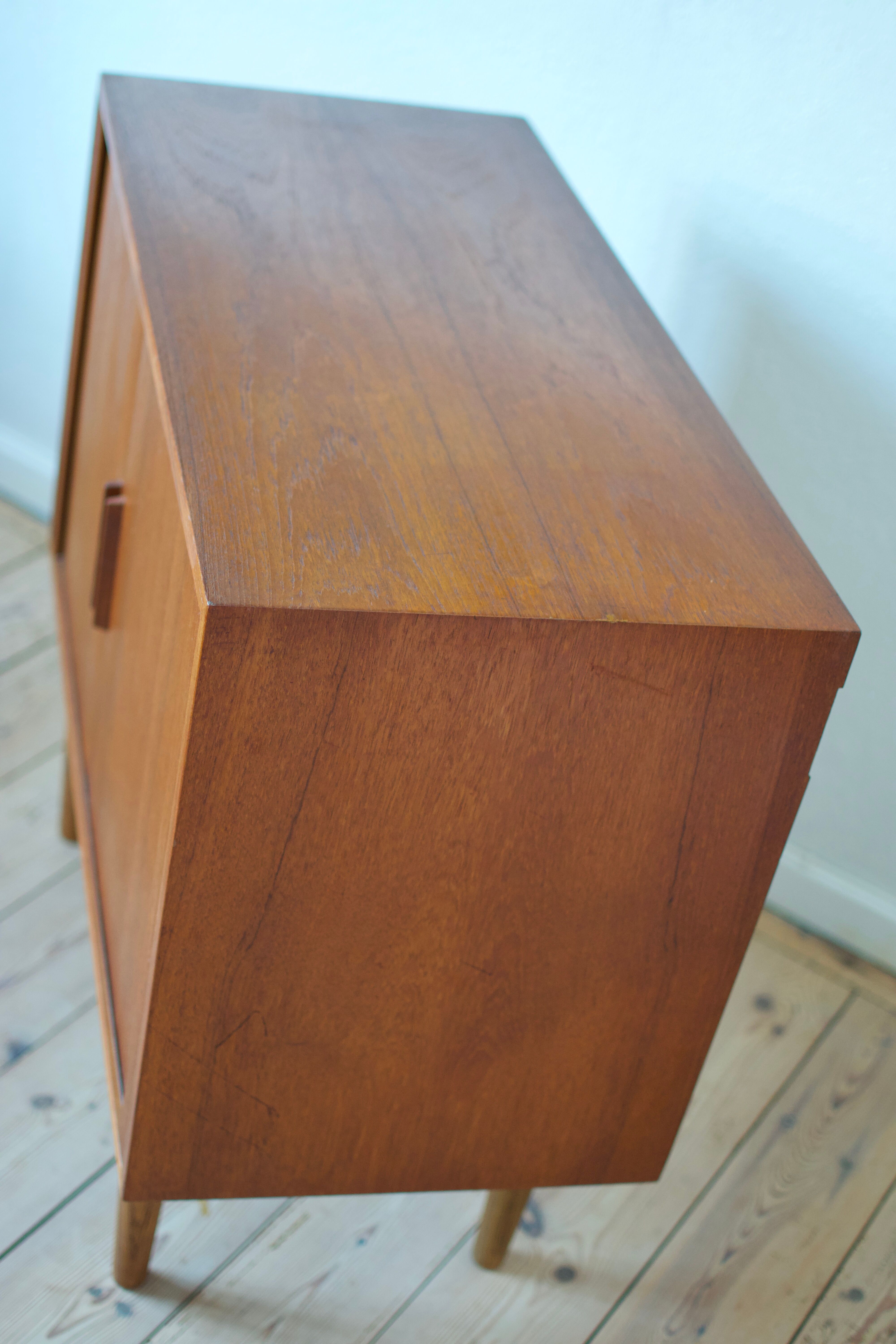 Danish mid century Kai Kristiansen teak tambour door record player cabinet, 1960s