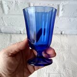 8 vintage aperitif glasses in cobalt blue coloured glass from Portugal.