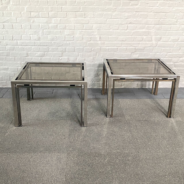 Pair of Romeo Rega chrome & brass side tables