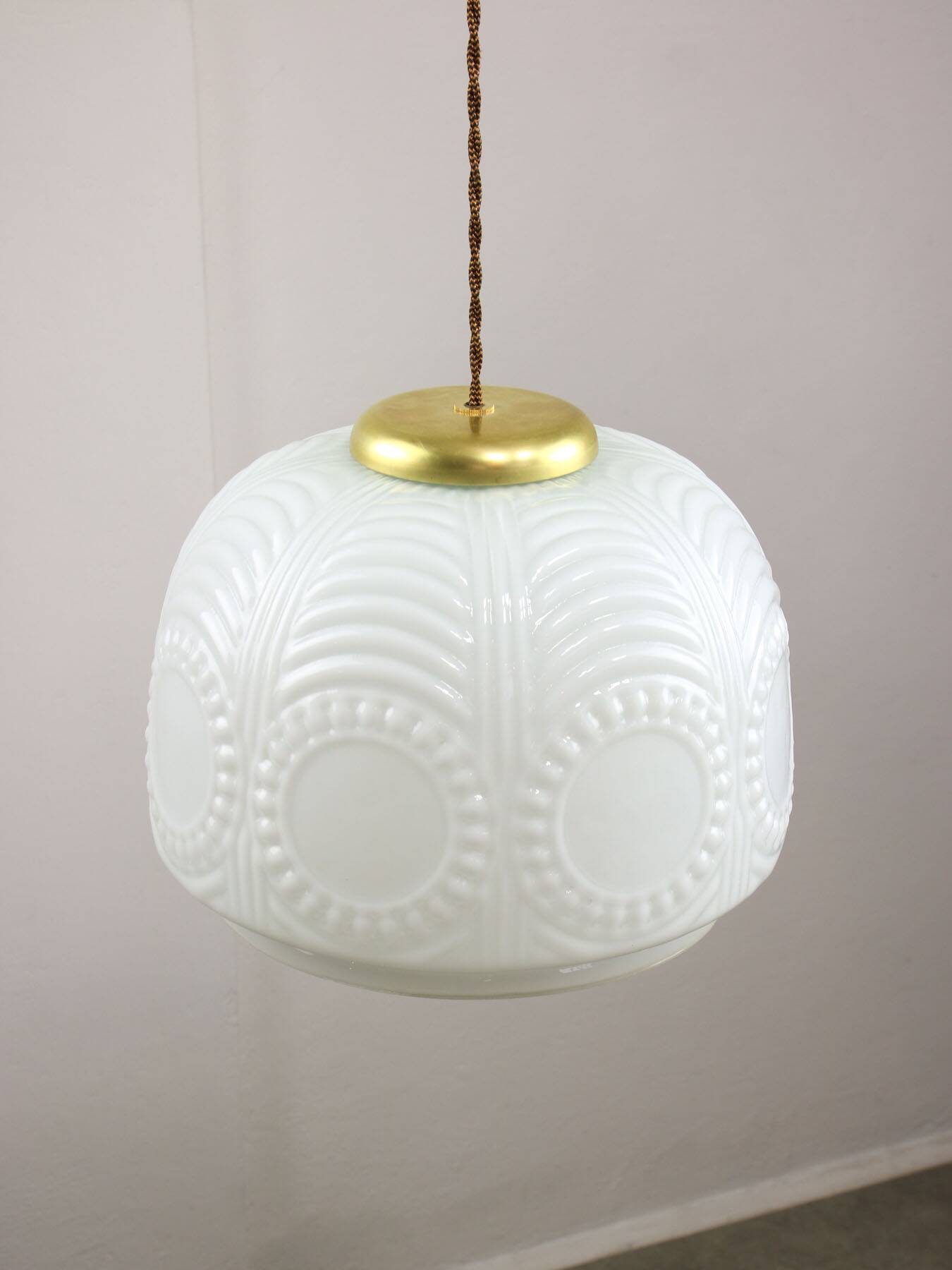 intricate Mid-Century Italian Brass and Opaline Pendant Lamp, 1950s