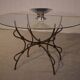 Table piètement en fer forgé pliant et plateau en verre intérieur/extérieur