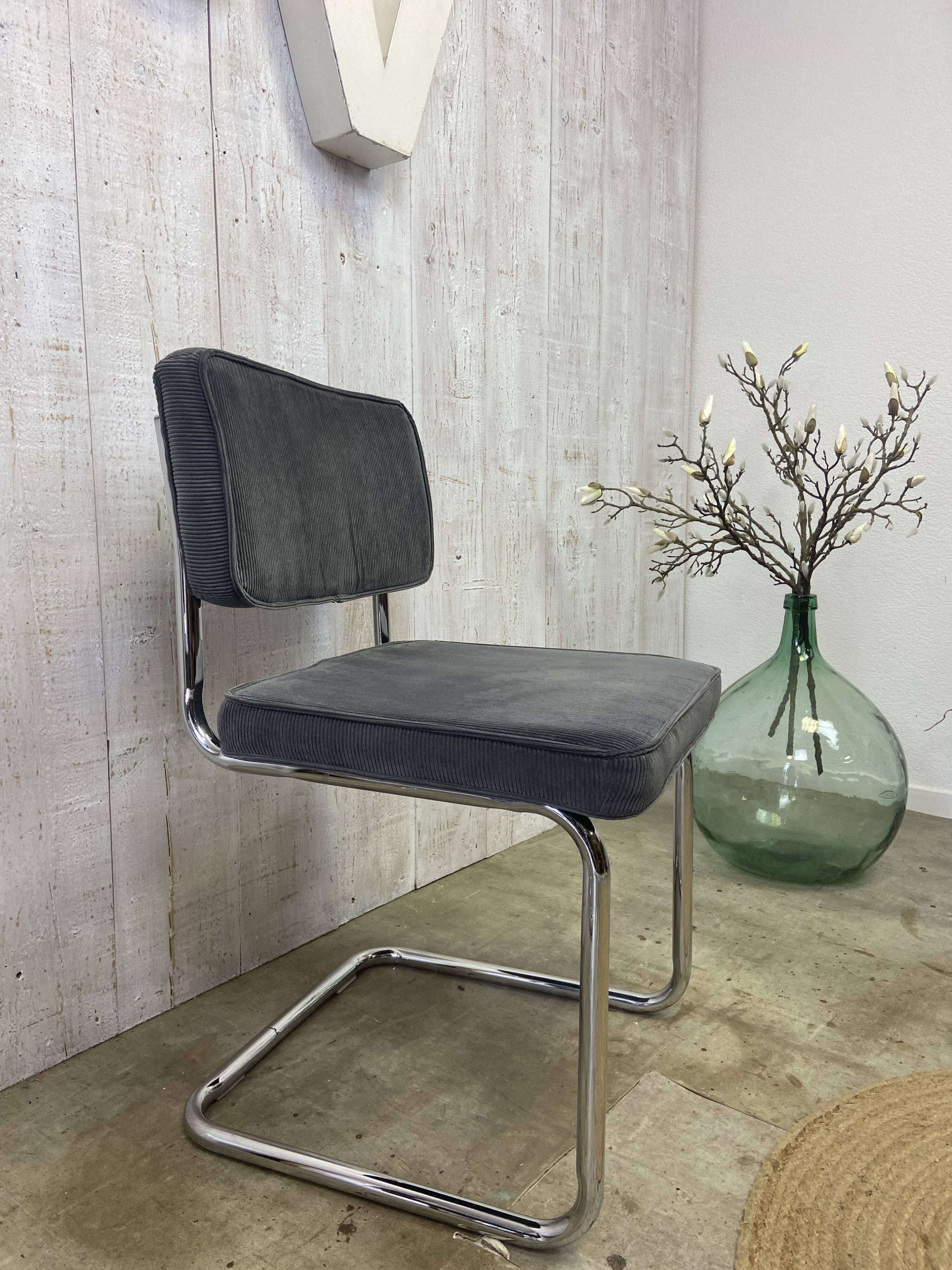 Pair of chrome and velvet chairs