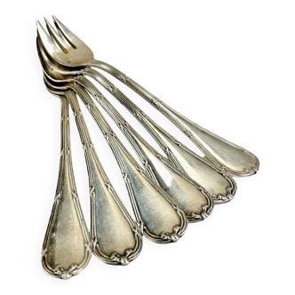 6 oyster forks Christofle crossed ribbons silver metal