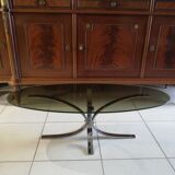 70s oval glass and chrome coffee table