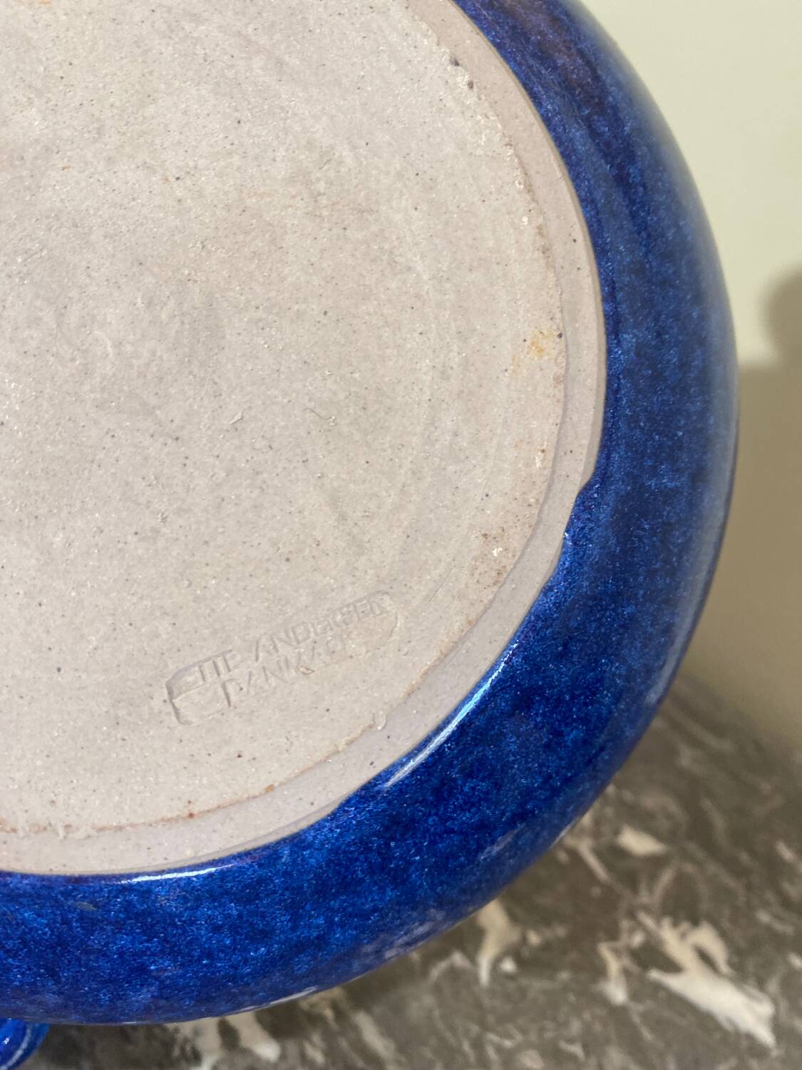 Blue glazed stoneware dish
