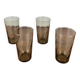 Set of 4 smoked and twisted glass water glasses, 1970