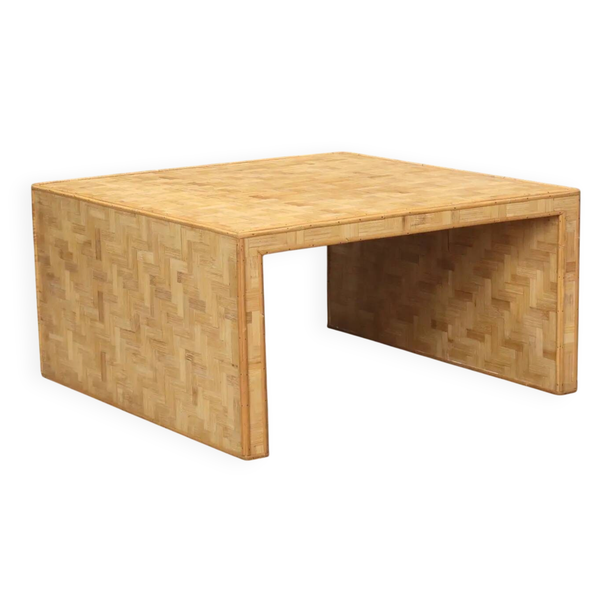 Vintage wooden coffee table with inlays, Italian design, 1970s.